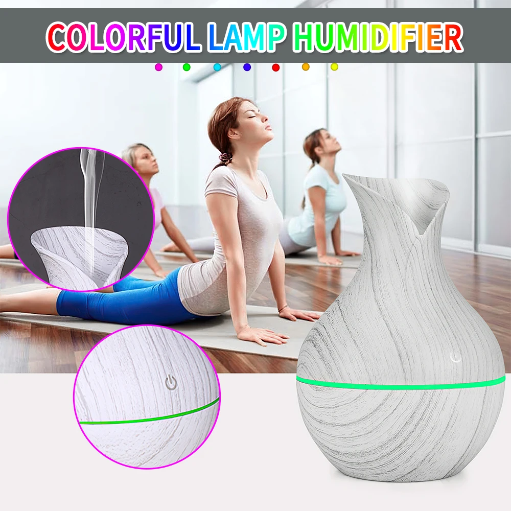

130ml Electric Air Humidifier Essential Aroma Oil Diffuser Ultrasonic Wood Grain Humidifier USB Mini Cool Mist Maker LED Light