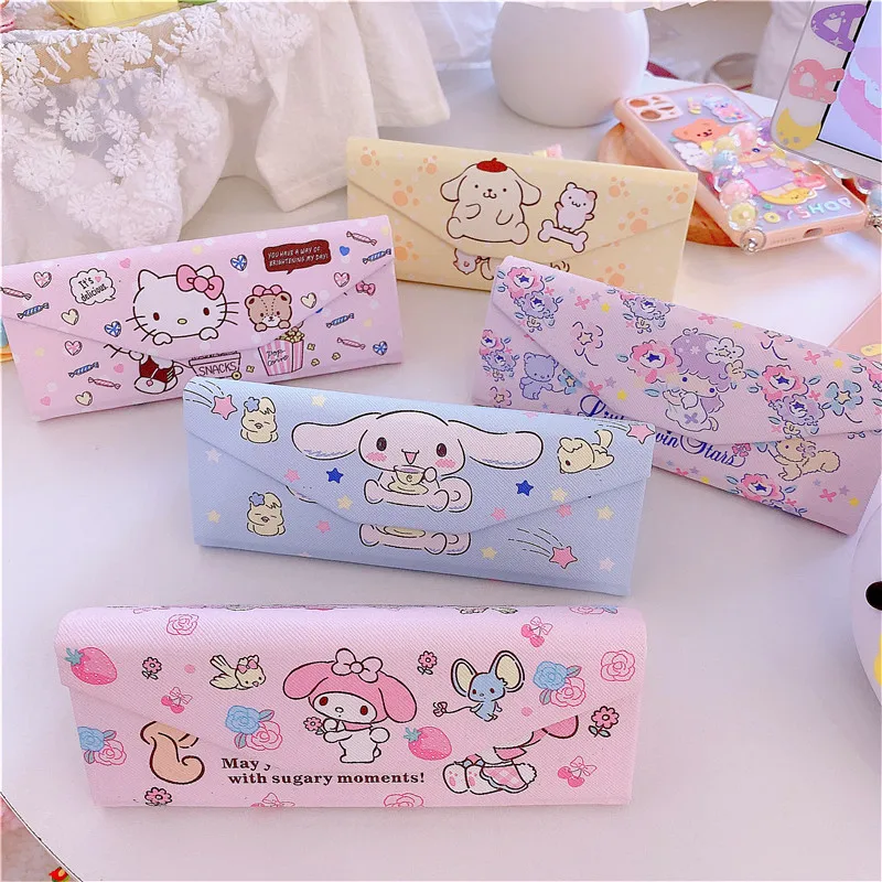 

Sanrios Kuromi Cinnamoroll My Melody помпон Пурины Hellokittys аниме Kawaii складной противоударный футляр для хранения очков Чехол для очков