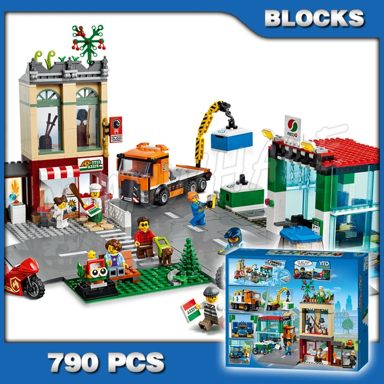

790pcs Urban Town Center Car Wash Recycling Station Truck EV Pizzeria 60060 Building Blocks Set Bricks Compatible with Model