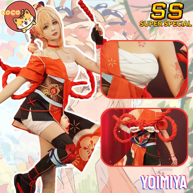 

Костюм для косплея CoCos-SS Game Genshin Impact Yoimiya, куртка, юбка, головной убор, ожерелье, перчатки, сексуальный мужской и женский парик