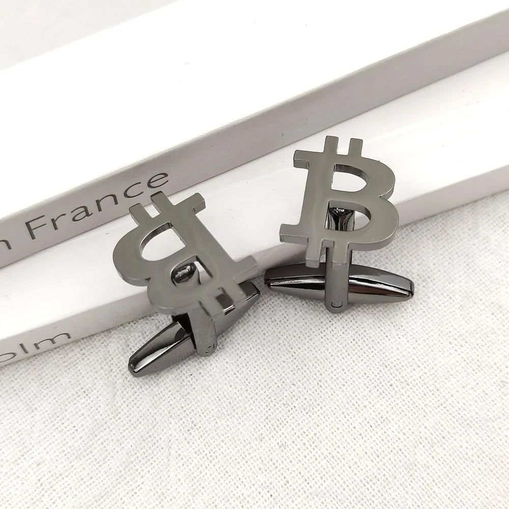 

Mens Bitcoins Cufflinks Stainless Steel Bit Coin Hollow Cuffs Buttons for Husband Fathers Luxury Charm Jewelry Cuff Links
