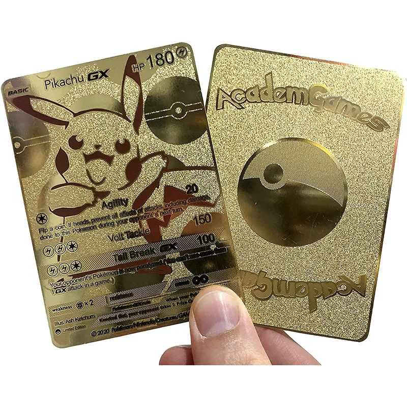 

8.8*6.3cm Pokemon Gold Metal Pikachu GX Hp180 Pokmon Card - TCG toys for children