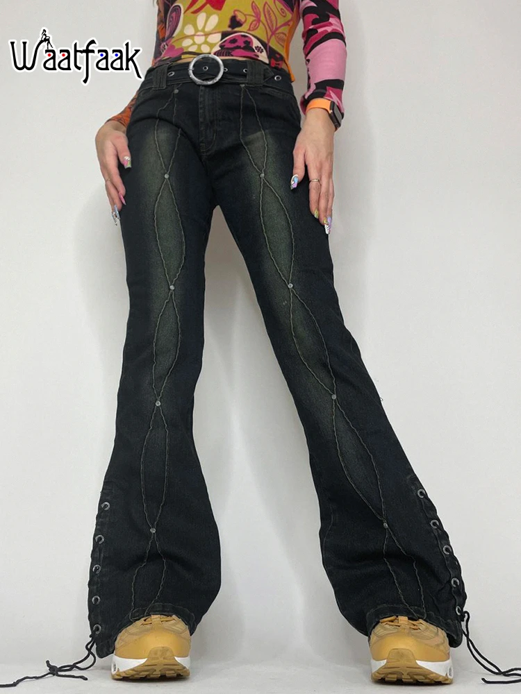 

Женские джинсы-карго с завязками, с заниженной талией