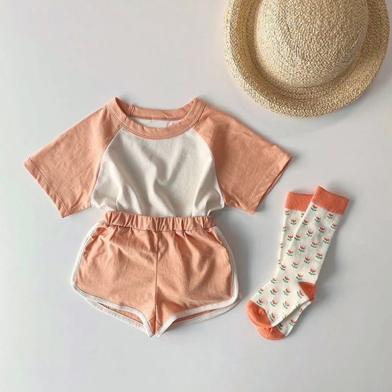 

Summer Infant Baby Two Pieces Clothing Sets Round Neck Short Sleeved T-shirts + Shorts Boys Girls Sport Suits Casual Outfits