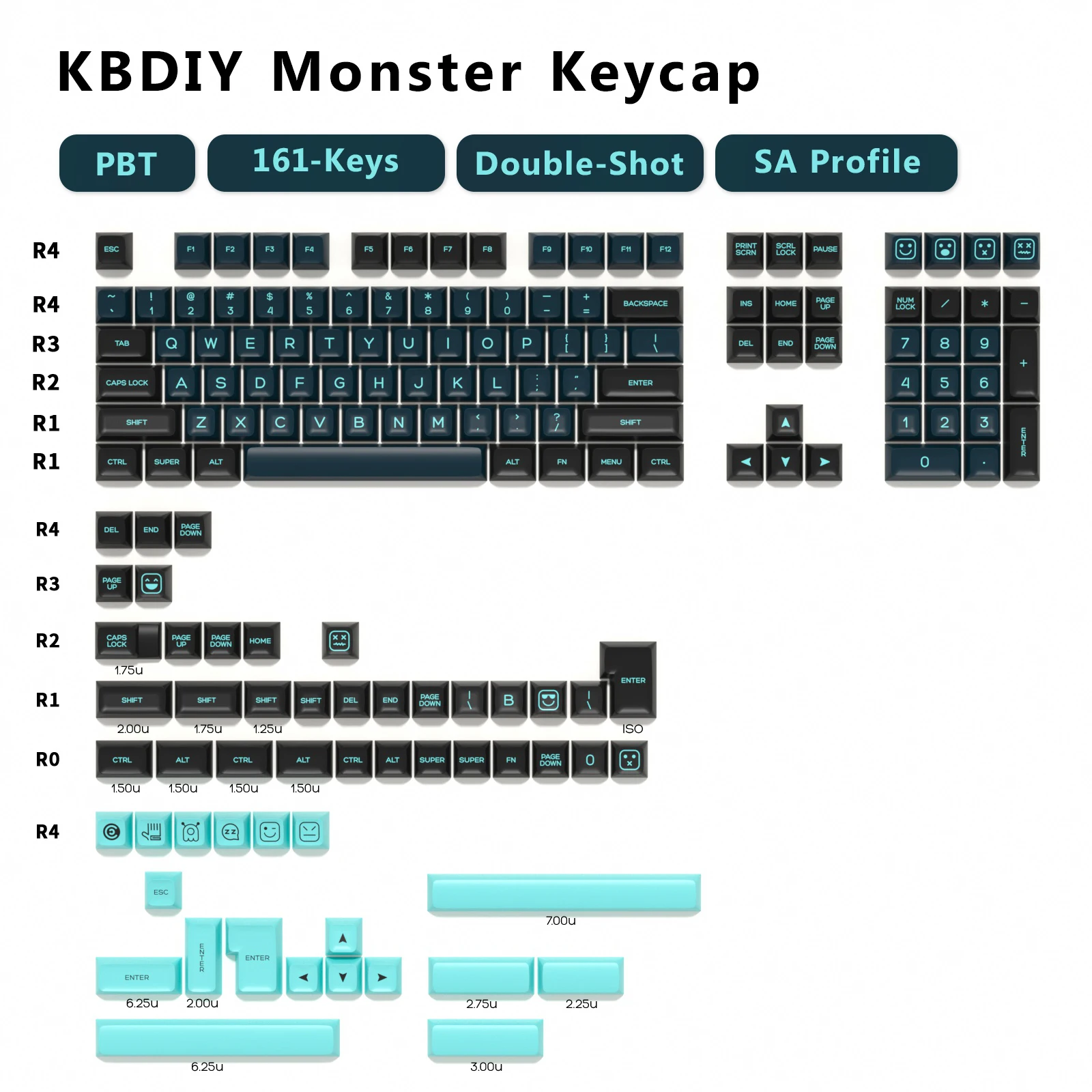 KBDiy GMK колпачки для клавиш Monster PBT SA Профиль Двойной Выстрел механической