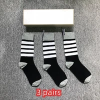 tb thom womens socks luxury brand pure cotton 4 bar stripes patchwork socks street fashion harajuku kawaii stockings 3 pairs