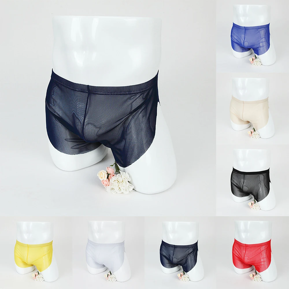 

Men Casual See Through Lounge Sexy Boxer Shorts Arrow Home Pajamas Pants Briefs Daily Loose Mesh Underwear Perspective Underpant