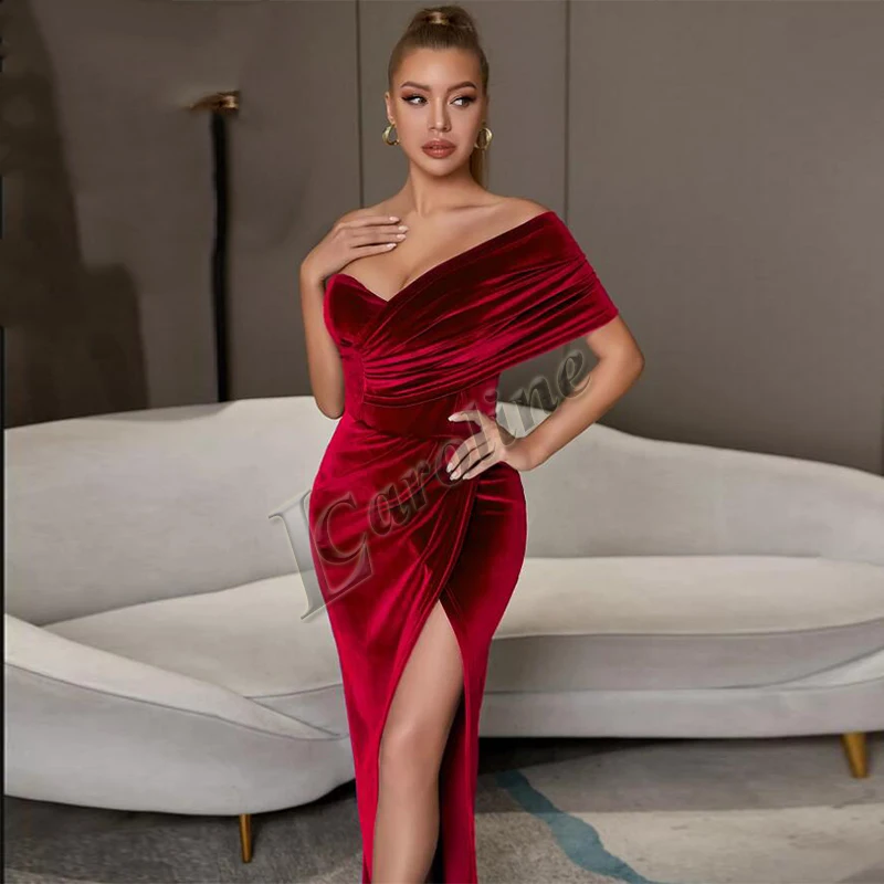

Caroline Sexy Gentle Slit Pleat Evening Dress One-Shoulder Prom Gowns Cocktail Party Made To Order Vestidos Robes De Soirée