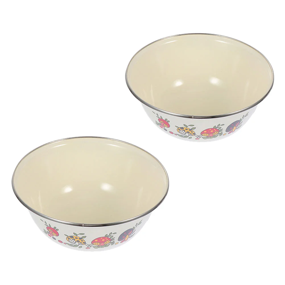 

2 pcs Mixing Bowls Enamelware Serving Basin Enamelware Bowl Curly