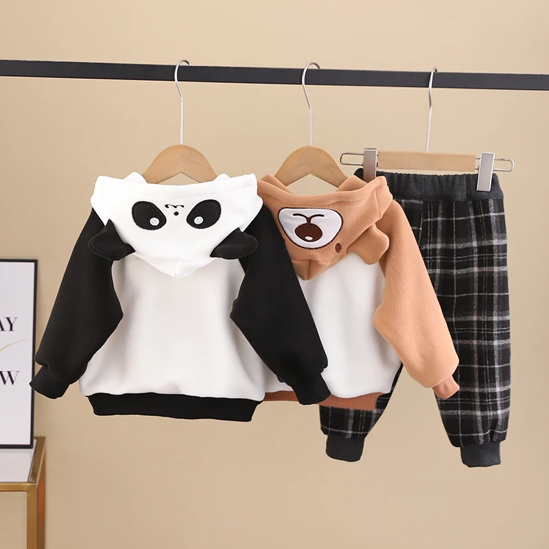 

Autumn Winter Warm Children Clothes Baby Boys Girls Thicken Hoodies Pants 2Pcs/Sets Infant Kids Cotton Casual Toddler Tracksuits