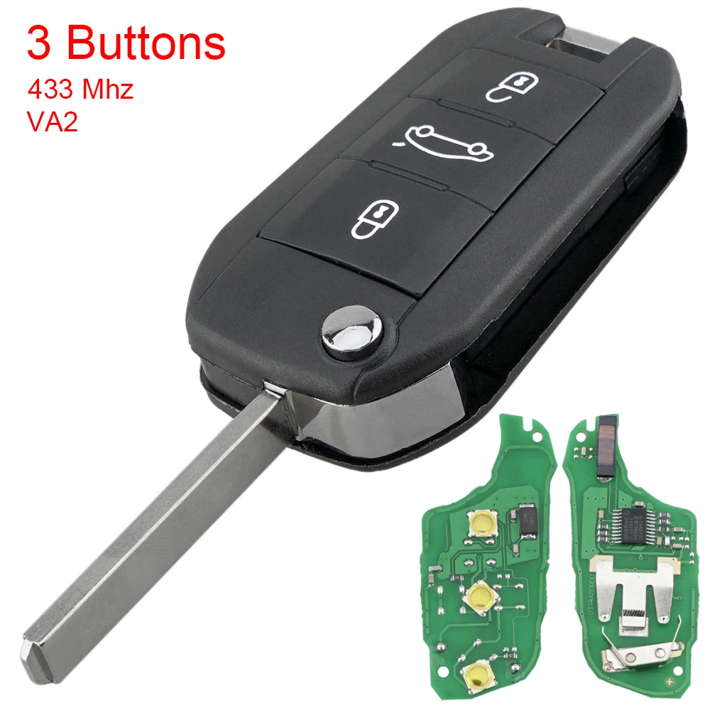 

433MHz 3 Buttons Car Remote Key with 46 Chip and VA2 Blade Fit for Peugeot 208 2008 301 308 5008 508 new