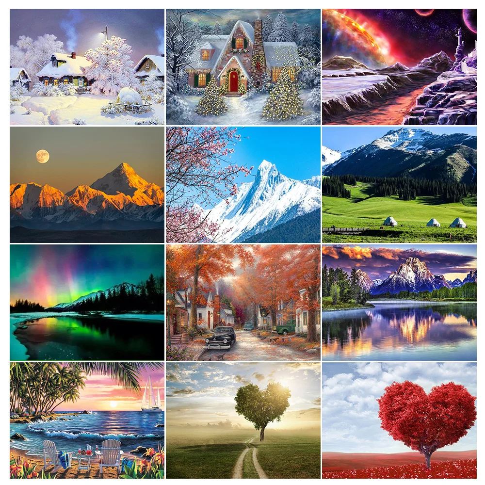 

Набор для алмазной живописи «сделай сам», картина с изображением пейзажа, с полным заполнением, с изображением снега, озера, сердца, семейны...