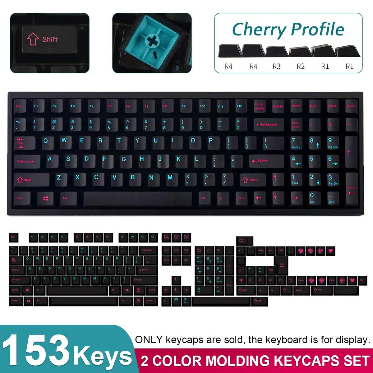 

153 Keys Midnight Keycap Set Cherry Profile ABS Two Color Molding Keycaps for Mechanical Keyboards
