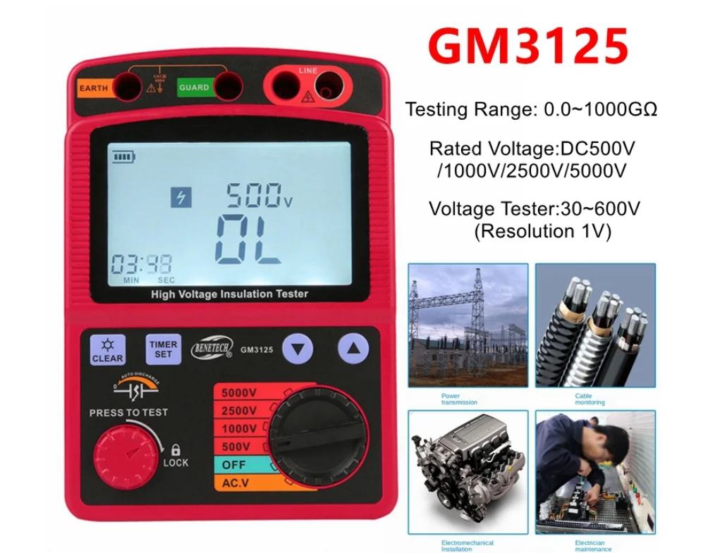 Цифровой тестер сопротивления изоляции мегаомметр 5000 В мегомметр Ом вольтметр
