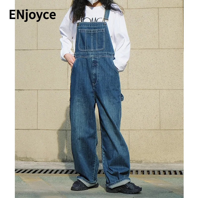 Original Spaghetti Strap Bodycon Jumpsuits Women Rompers Streetwear Denim Overalls Loose Wide Leg Suspender Trousers