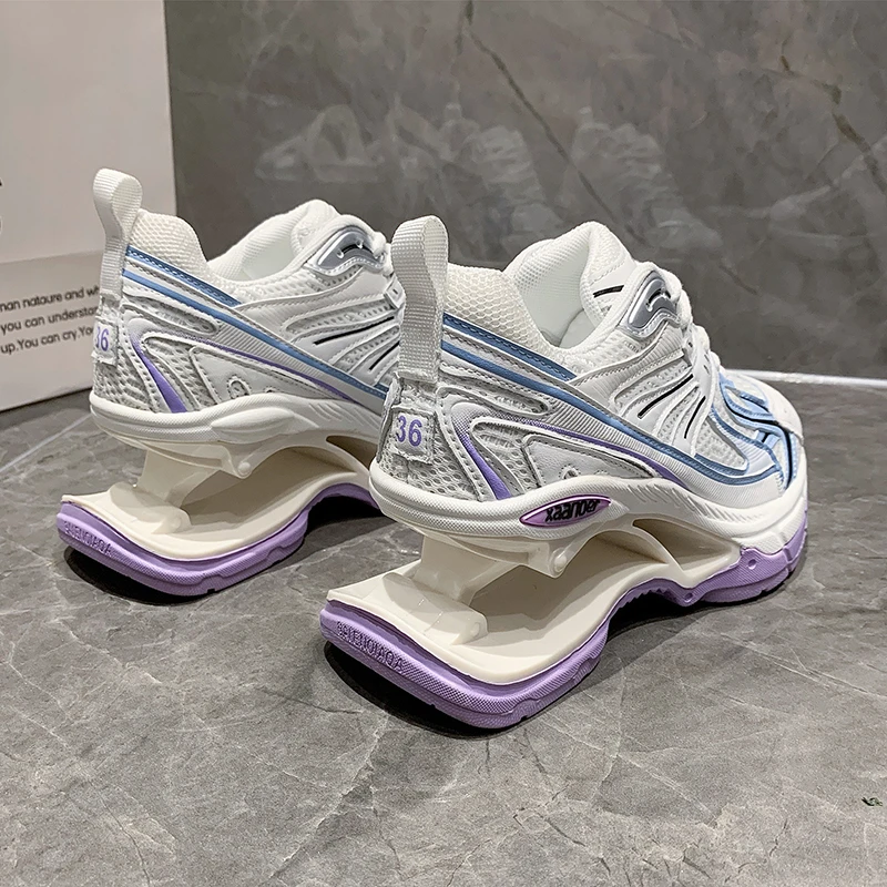 2023 New Women'S Shoes Sneakers Summer Shoes Thick Sole Increased Mesh Breathable Shock Absorption Suspension Leisure