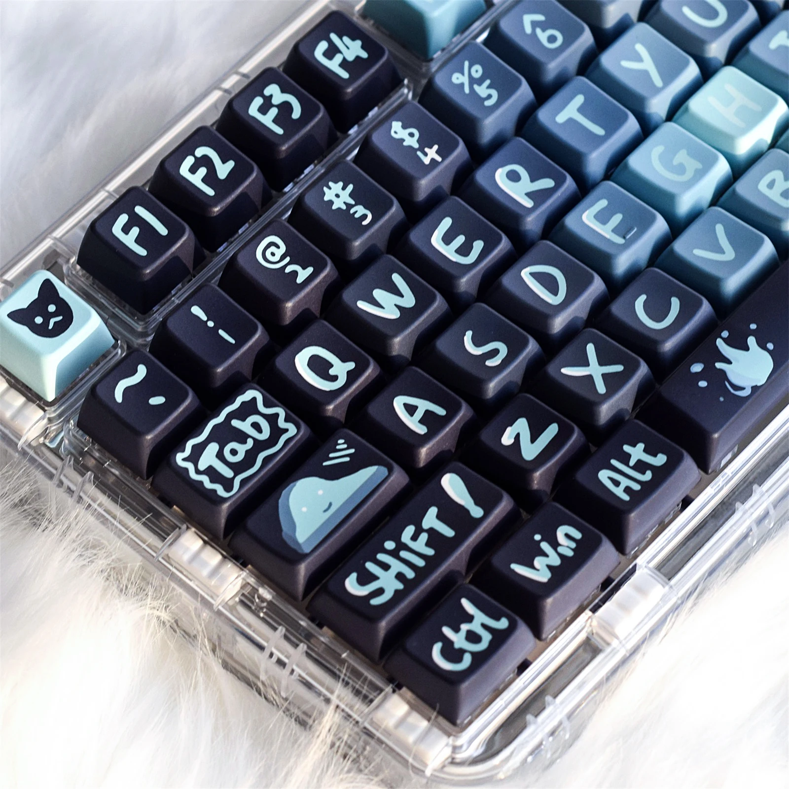 Ghost Cat Key Caps PBT OEM Profile For Cherry MX Mechanical Keyboard Double-shot Cute Personalized Backlit DYE-SUB Keycaps Set