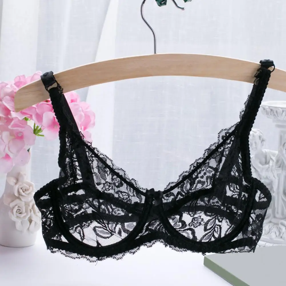 

Sexy Lace Bra With Shoulder Strap Breathable Seamless Fit Hollow Out Bralette Push-up Bra Embroidery Lady Underwear