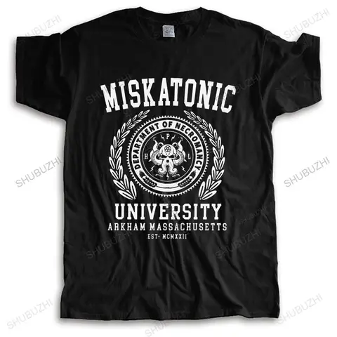 Футболка Cthulu And Lovecraft Miskatonic University, мужские хлопковые футболки с вызовом Cthulhu Necronomicon, модные футболки с коротким рукавом