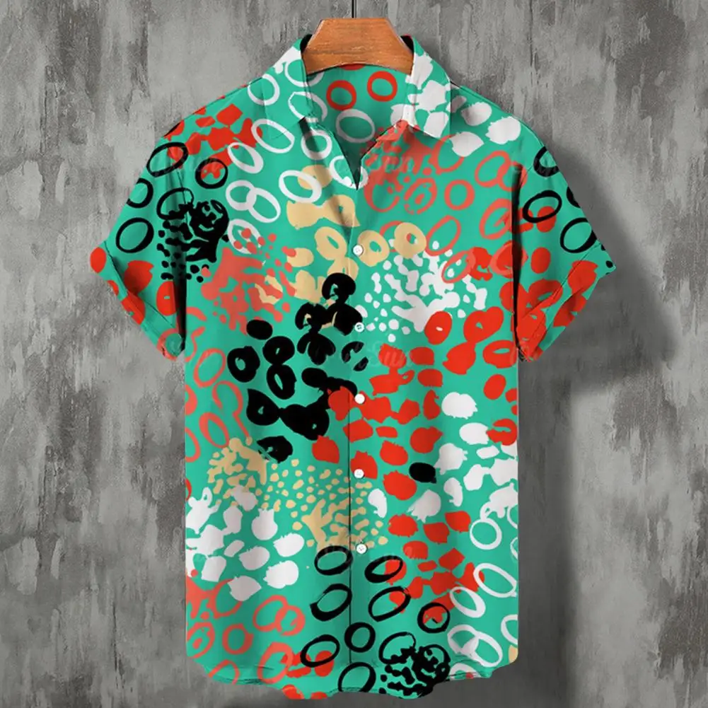 

Summer Tops Trendy Short Sleeves Men Shirt Colorful Turn-down Collar Men Shirt
