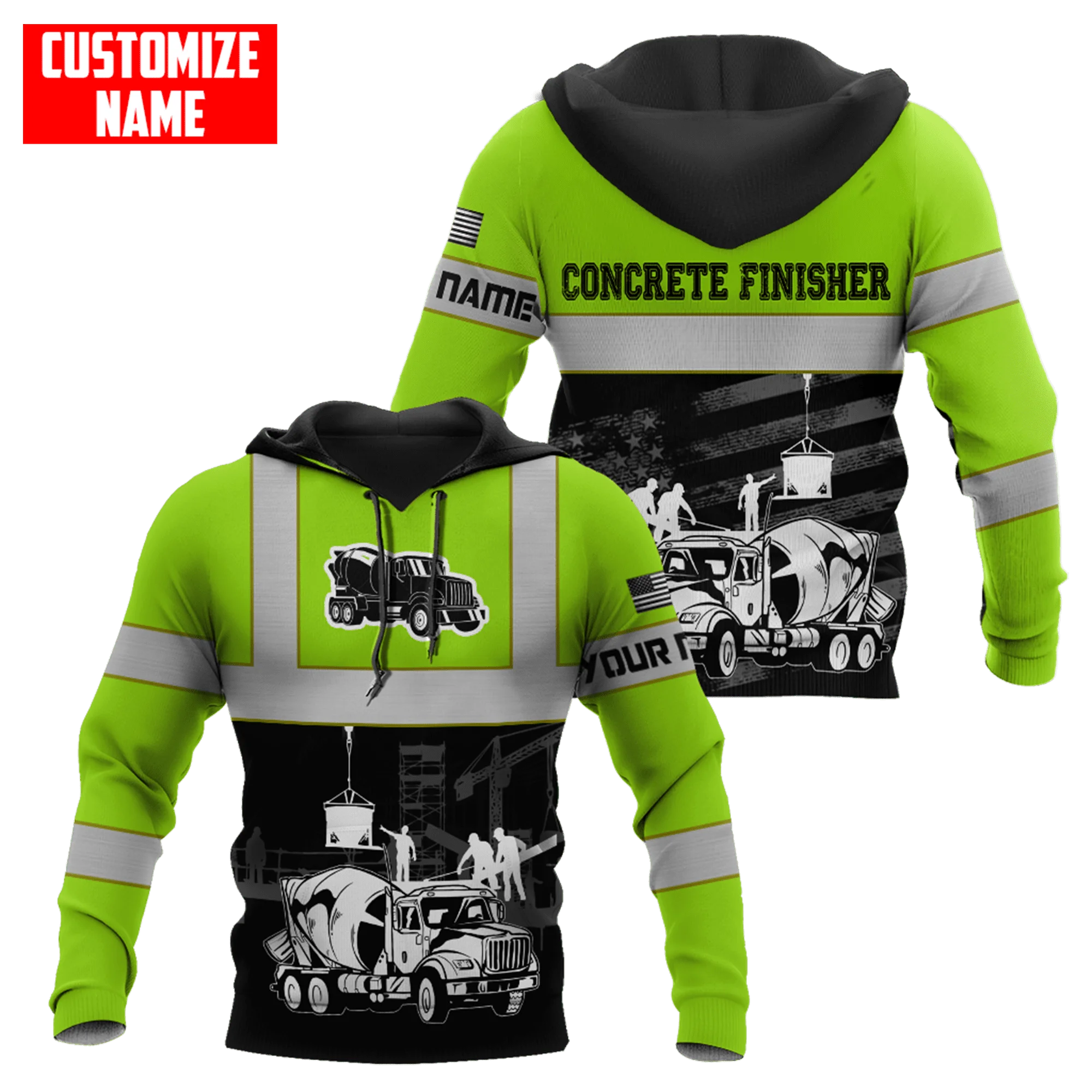 Бетономешалка на месте с именем клиента 3D унисекс Роскошная Толстовка мужская