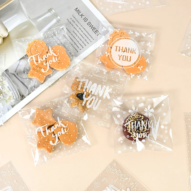 

100pcs Mixed Styles Plastic bag Thank You Printed Transparent Packaging Plastic Bag Wedding Birthday Party DIY Gift Packaging