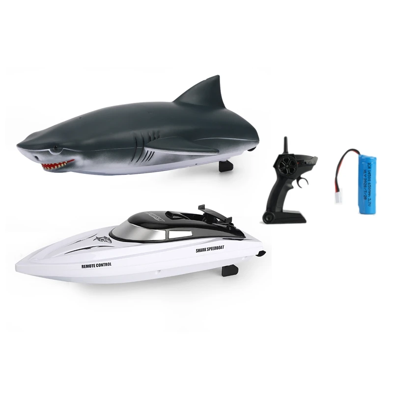 

2 In1 RC Boat 2.4G Remote Control Racing Boat Dual Battery Mini RC Water Toy Simulated Shark Fish Toy Pool Bathroom Toys