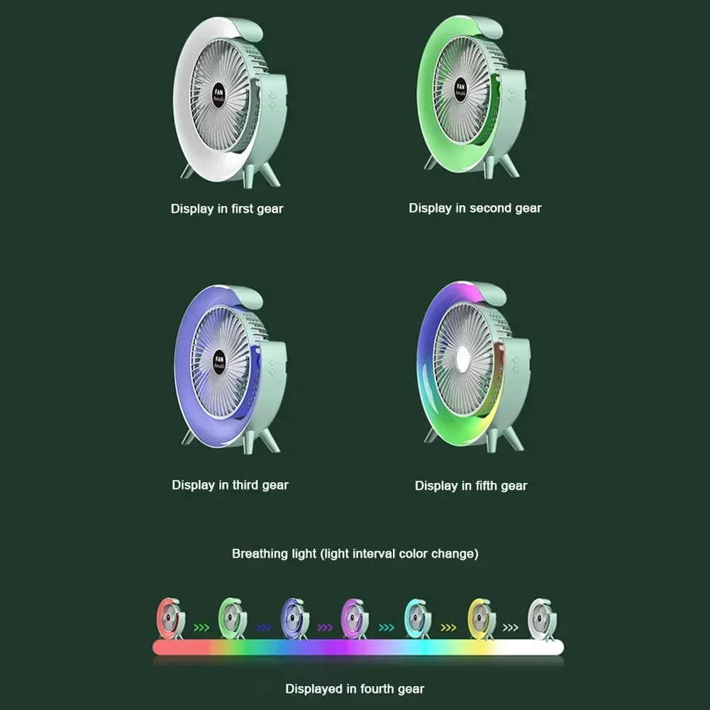 Портативный USB-вентилятор со светодиодной подсветкой 3 скорости