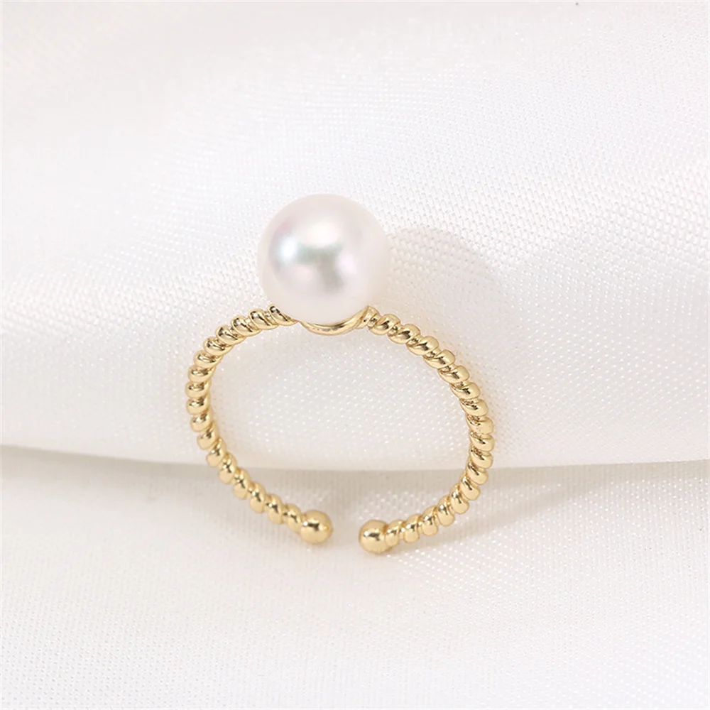 

14k gold plating color preservation inlaid zirconia pearl ring opening adjustable DIY accessories temperament