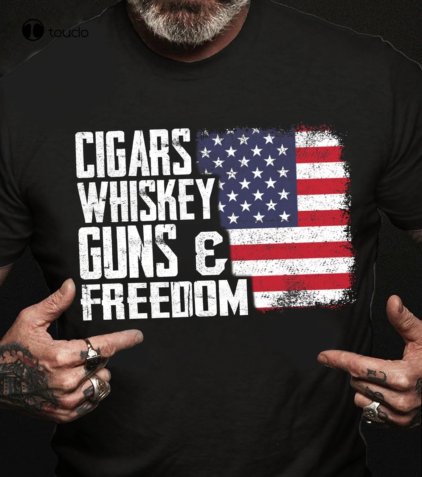 

Us Flag T-Shirt Cigar Whisky Gun Freedom Vintage American Flag Unisex Tee t shirt women