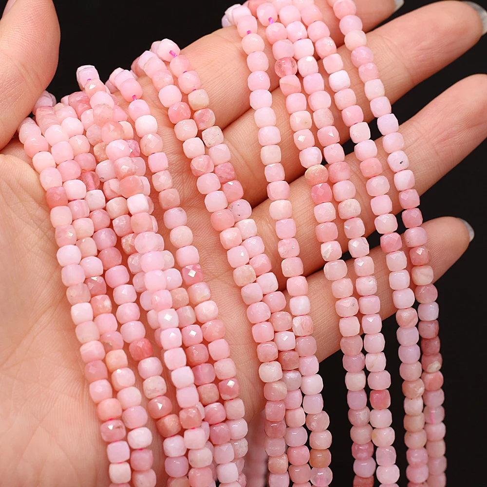 

Бусины из натурального розового опала, граненые, свободные, Квадратные бусины-разделители, бриллианты 4 мм