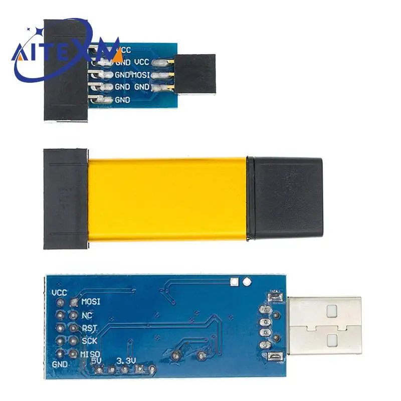 USBASP USBISP AVR Programmer USB ATMEGA8 ATMEGA128 ATtiny/CAN/PWM 10Pin Wire Module DIY + To 6 Pin Adapter Board Shell - купить по