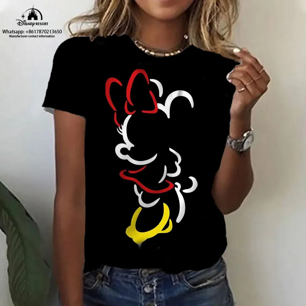 

Donald Duck Mickey Minnie Anime Summer New Street Disney Short Sleeve T-Shirt Sexy Female Round Neck Casual Fashion Tops