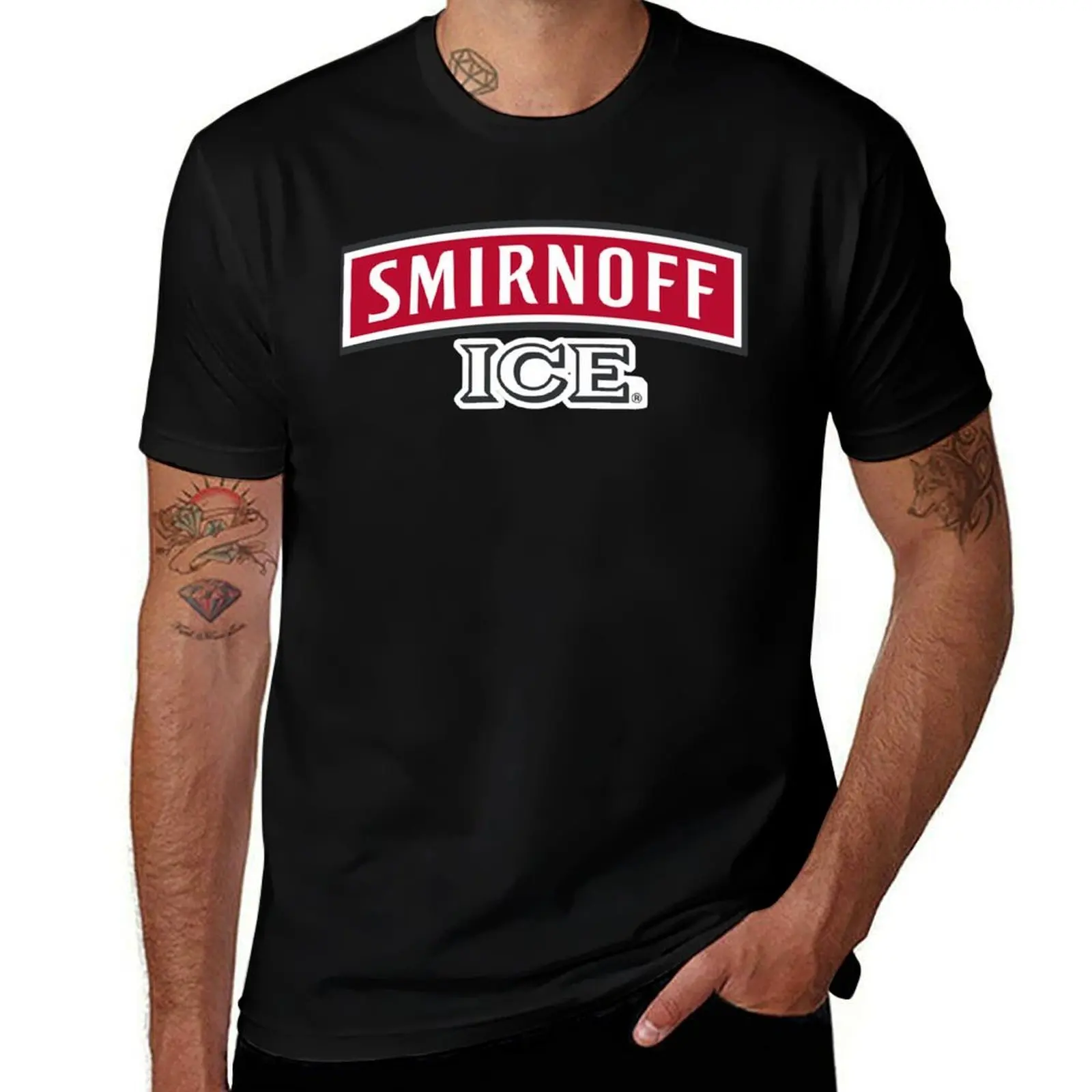 Фото Футболка с логотипом Smirnoff Ice, мужские футболки, футболки для мужчин, хлопковая забавная футболка, футболка с индивидуальным принтом №1
