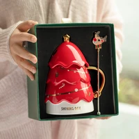 christmas new product gift box creative new gift with lid stirring coffee mug cute ceramic cup gift