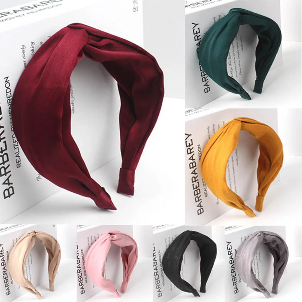 

bow knot cotton Headwear Women Headband Pure Color Hairband girl Bow Tie Velvet Wide-Brimm Headwrap female Hair Band COTTON