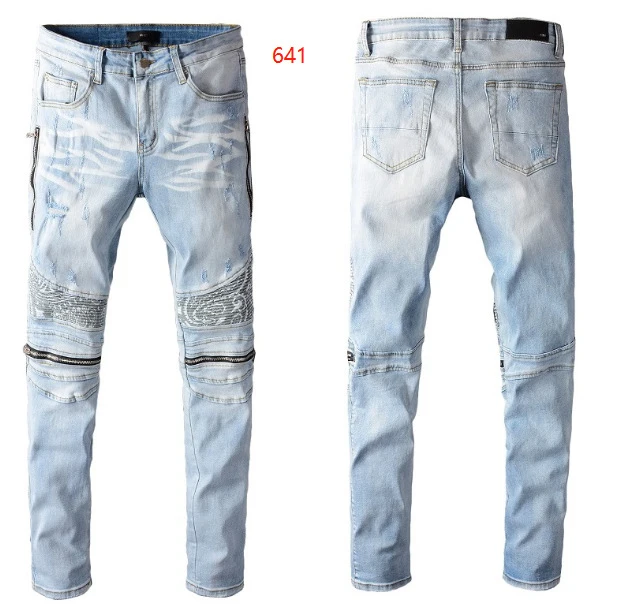 Специальное предложение Мужские Синие рваные джинсы в стиле high street облегающие