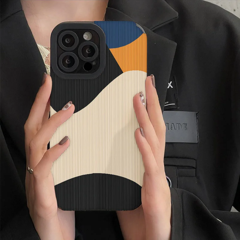 

Silicone Phone Case For iPhone 11 12 13 14 Pro Max Plus Abstract Square Piecing Minimalist Color Block Soft Back Cover Case