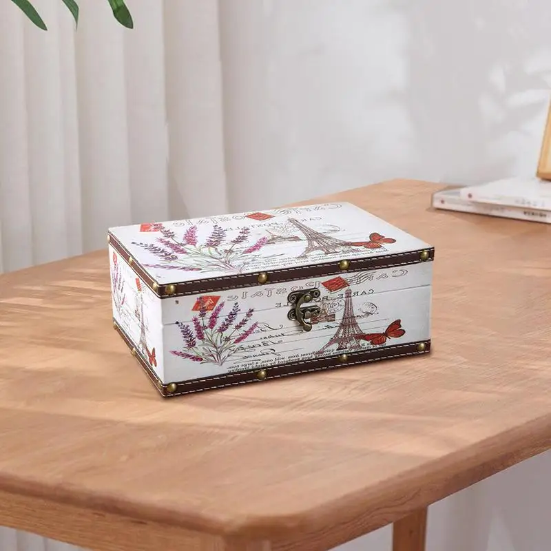 

Vintage Chest Europen Wooden Storage Box Keepsake Jewelry Box With Lock Kids Storage Chest For Jewelry Notebook Postcards