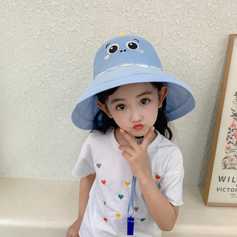 Doitbest Mesh Summer Girl Bucket Hats Cartoon Dinosaur foldable Kids sun protection Cap Child Boy Outdoor Beach Fisherman Hat |