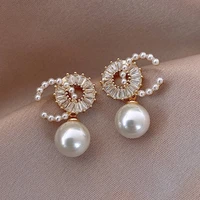 2022 fashion hypoallergenic earrings for women classic shiny zircon c shape pearl ball drop earrings ladies korean jewelry gifts