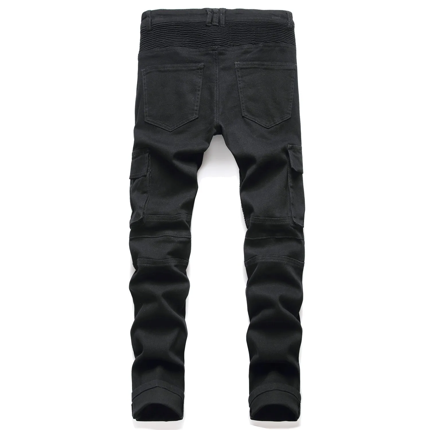 Motorcycle Denim Pants Men's Black Army Green Pleated Jeans Fashion Moto Biker Zipper Skinny Jeans Men Casual Slim Pants