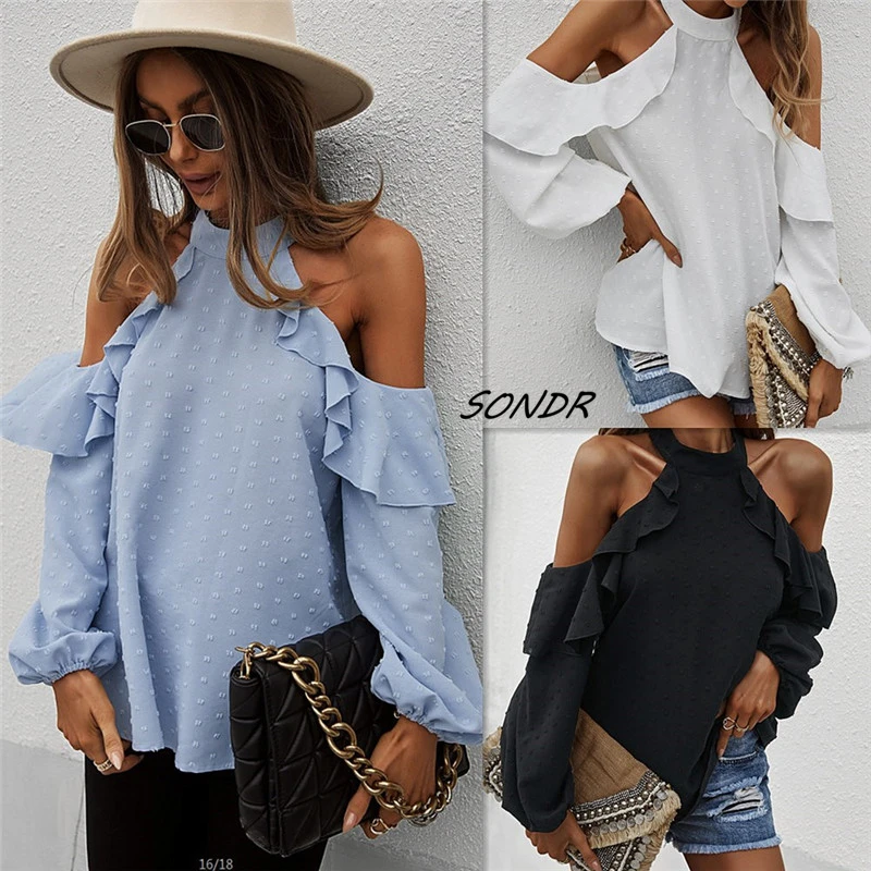 

Off The Shoulder Spring Long Sleeve Shirts for Women Sexy Lantern Sleeve Loose Fashion Clothing