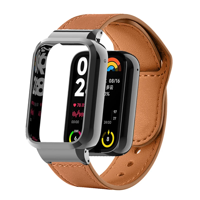 

Кожаный ремешок, металлический защитный чехол для Xiaomi Mi Band 8 Pro, ремешок для xiaomi band 7 pro, защитный чехол-рамка для браслета