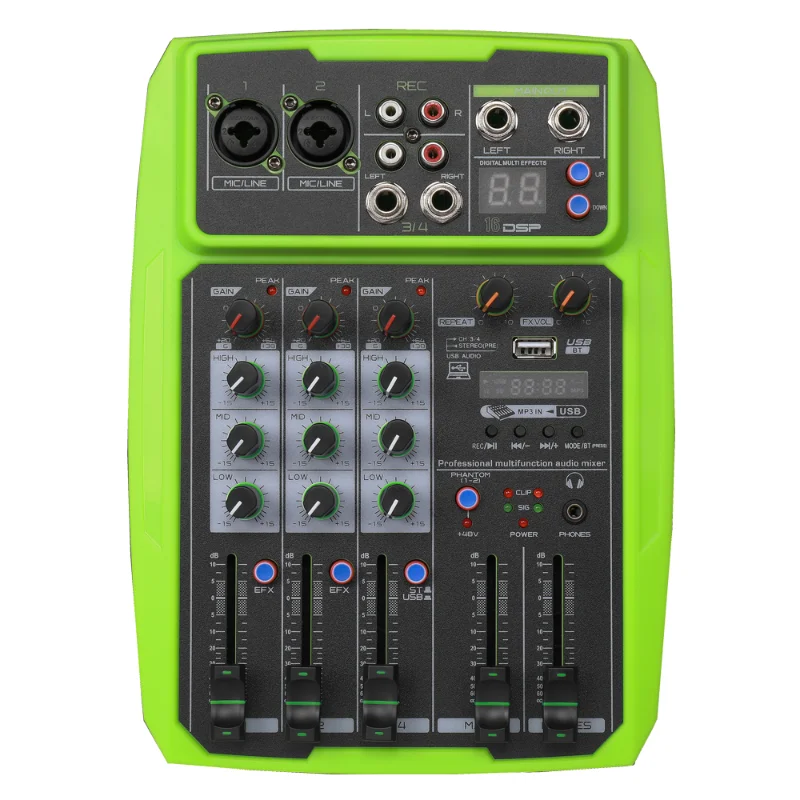 

4-Channel Audio Mixer USB Bluetooth Reverb Processor with 48V Phantom Power and 16 DSP Effect for Karaoke Outdoor Party,B-MX4