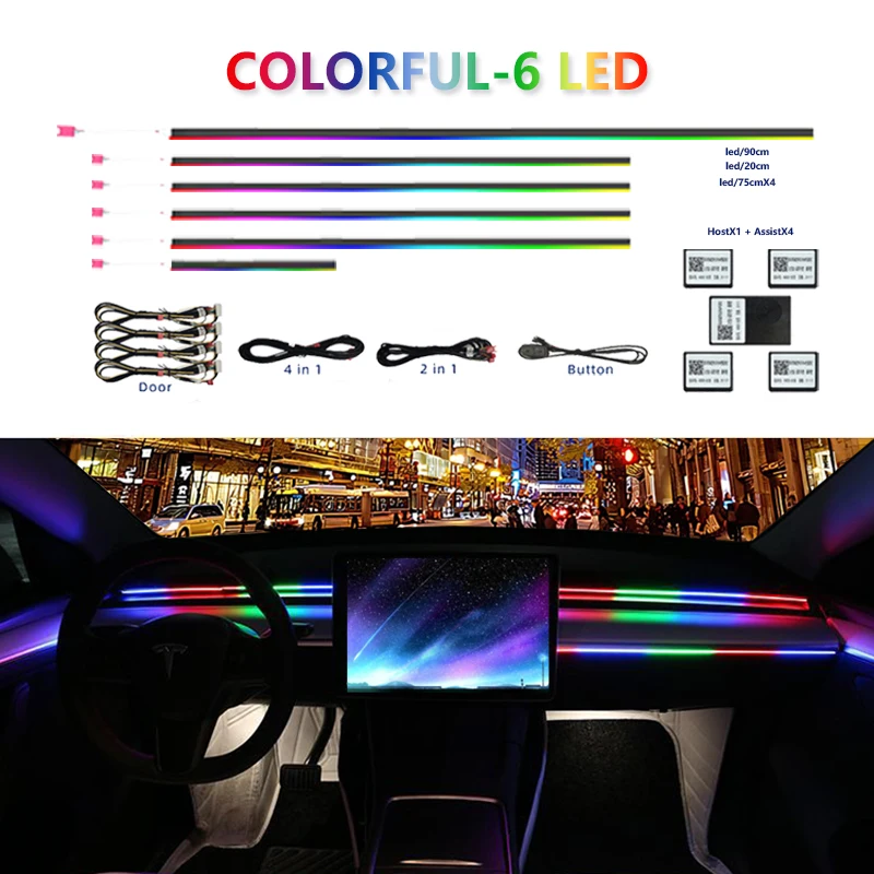 Фото Для MAZDA CX-4 2021 DIY Sound Activated 64 RGB Цветной салон автомобиля Акриловые фонари Синхронизация музыки Динамическая атмосфера Световая полоса №1