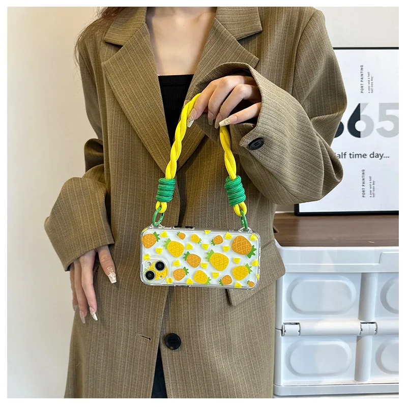 Новинка чехол с ананасом подходит для iPhone 15 наручный ремешок 14 Promax прозрачный 13