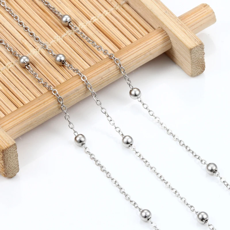 Fashion Beaded Cross Flat Chain Stainless Steel DIY Women Necklace Earring Tassle Ornament Jewellery Making Supplies Accessorie