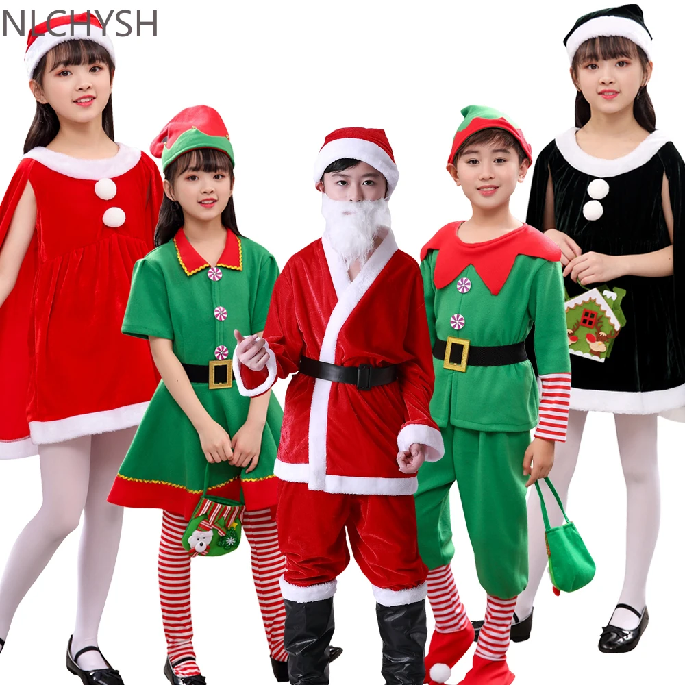 

2021 green Elf Girls christmas Costume Festival Santa Clause for Girls New Year chilren costume Fancy Dress Xmas Party Dress