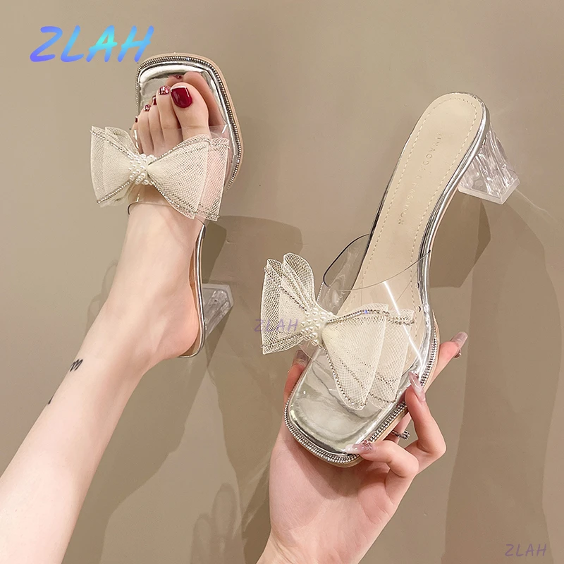

New Women's Sandals Zlah Women's Cutout Heels Open Toe Square Toe High Heels Party Shoes Summer Women's Slippers